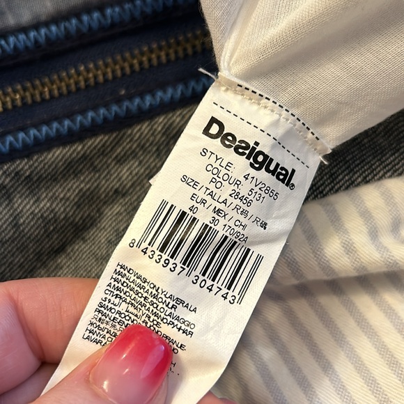 Desigual Patchwork Denim Zipper Dress Blue White EU 40 Large B16 - Picture 10 of 10